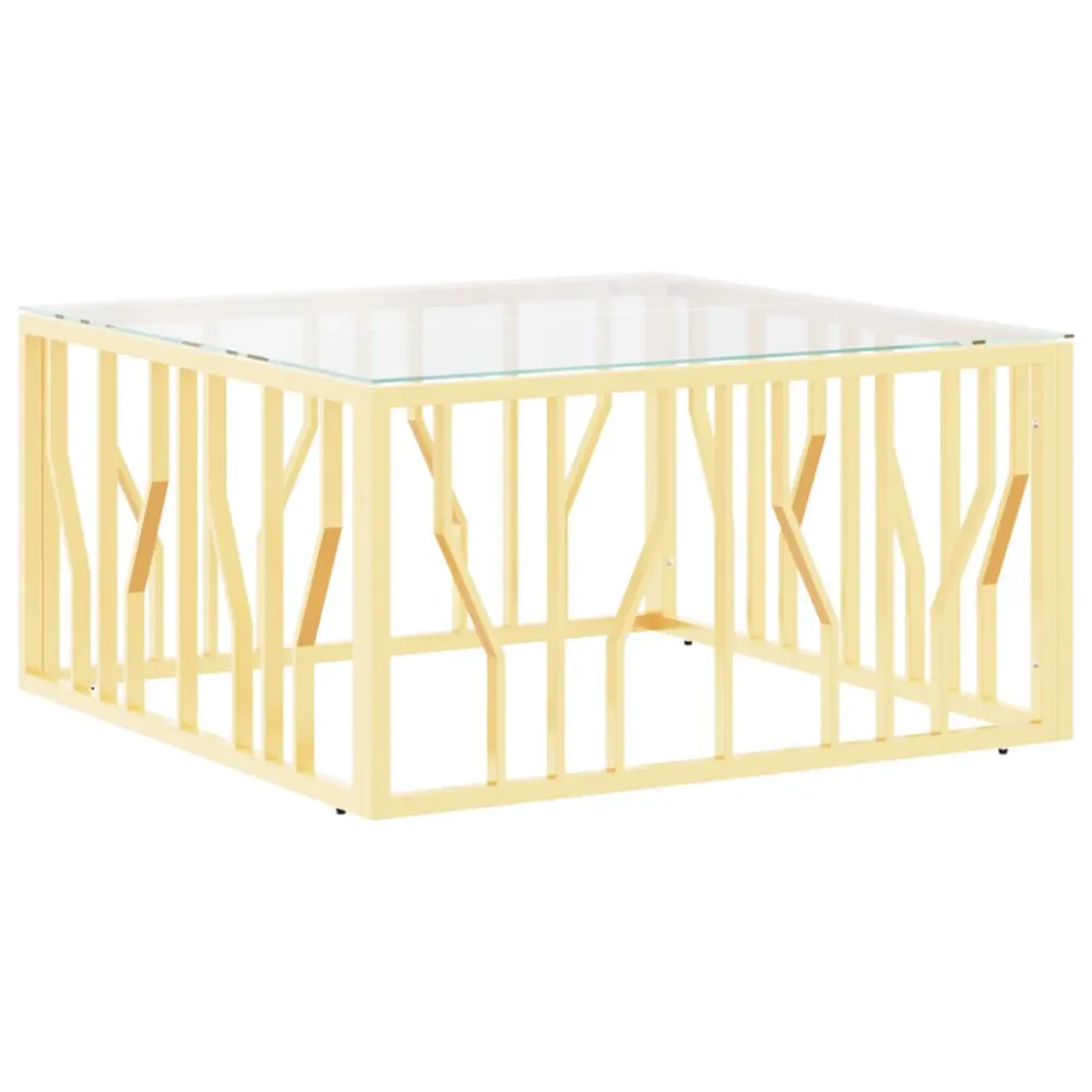 Mesa Dobrável para Mesa de centro 80x80x40 cm ço inoxidável e vidro dourado
