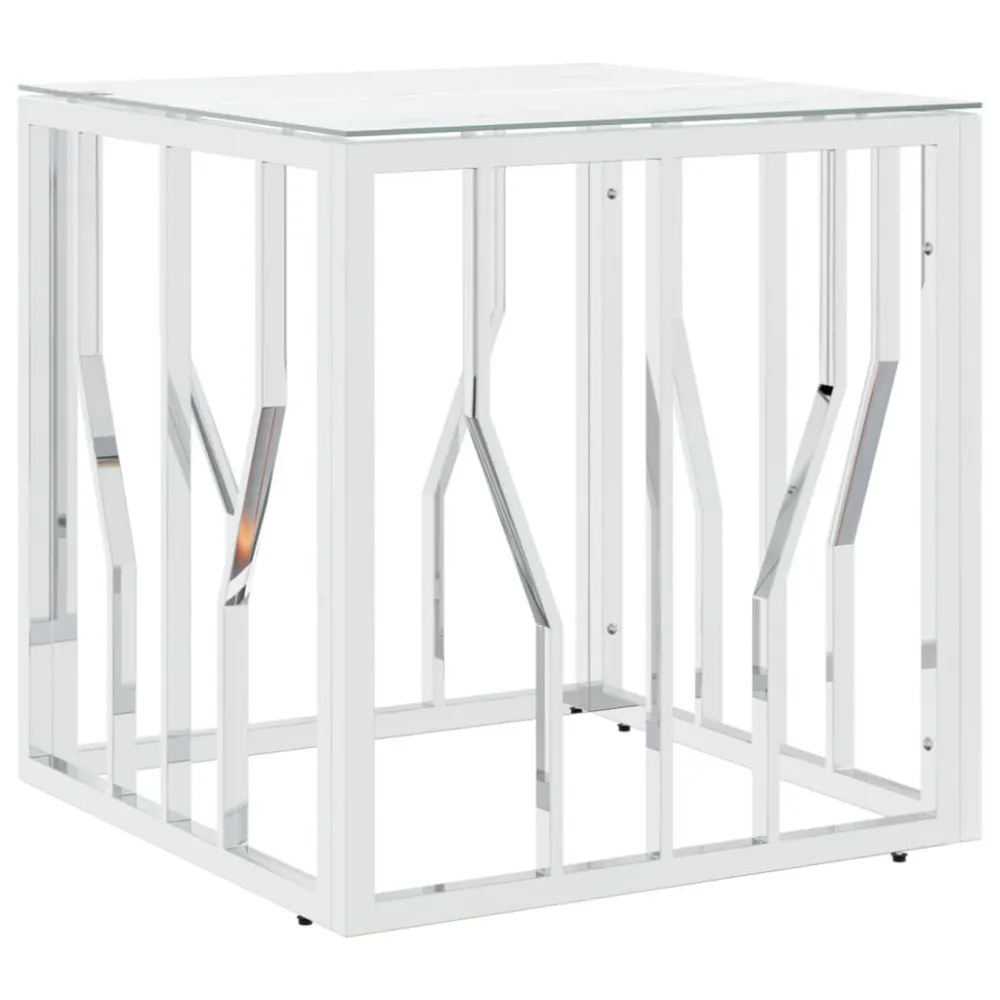 Mesa de Exterior em Mesa de centro 50x50x50 cm ço inoxidável e vidro prateado