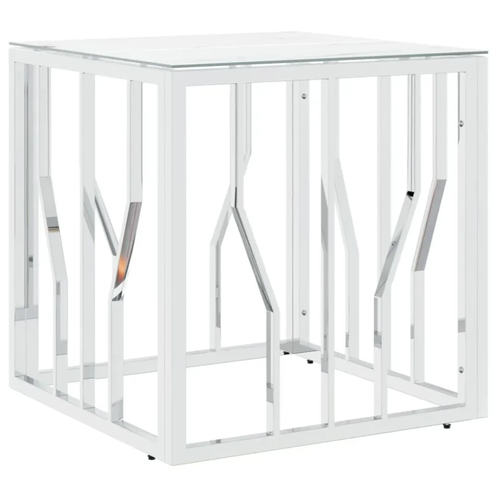Mesa de Exterior em Mesa de centro 50x50x50 cm ço inoxidável e vidro prateado
