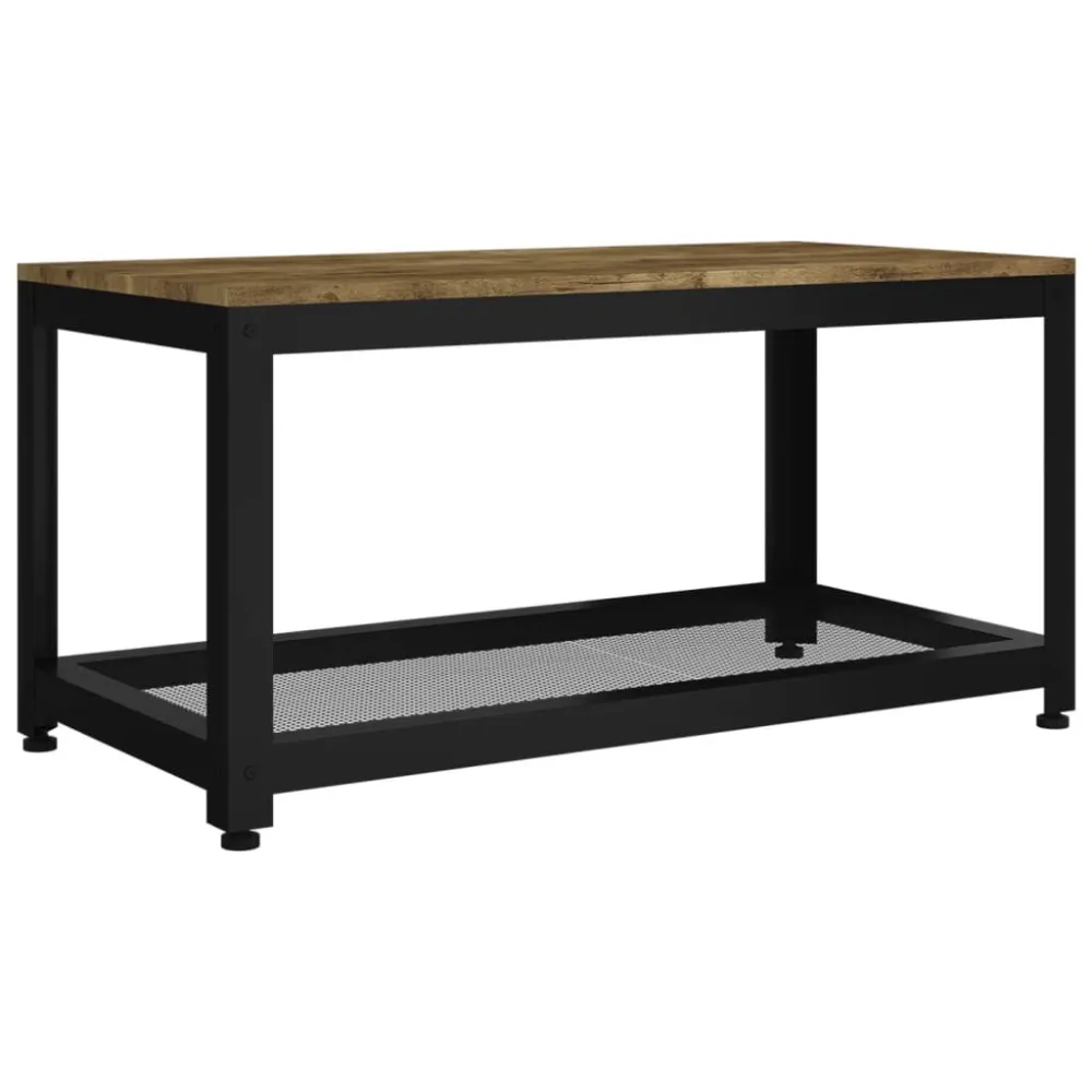 Mesa de Exterior em Mesa de centro 90x45x45 cm MDF e ferro castanho-escuro e preto