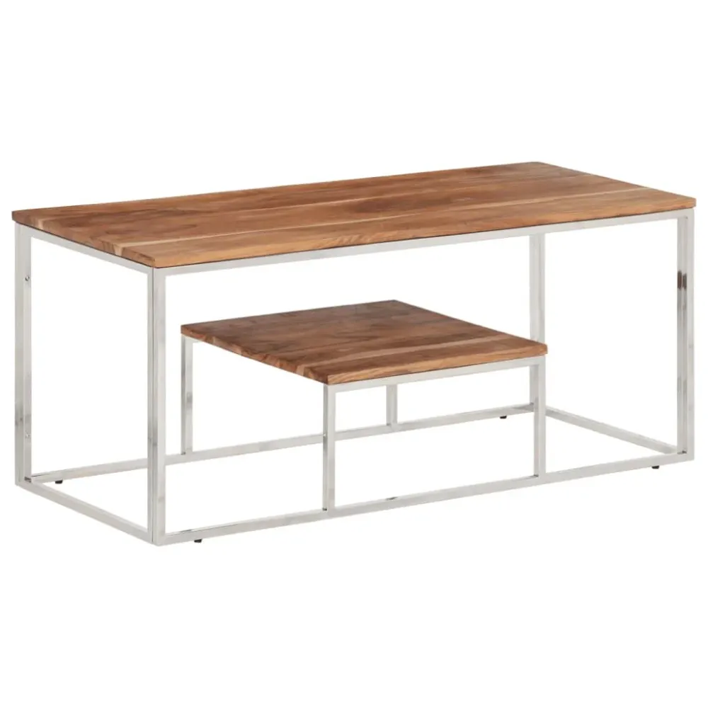 Mesa de Exterior em Mesa de centro ço inoxidável/madeira de acácia maciç prateado