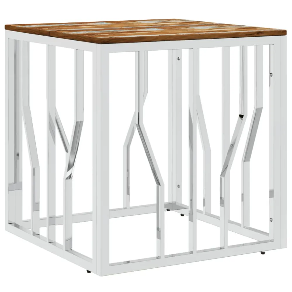 Mesa de Exterior em Mesa centro ço inoxidável/madeira recuperada maciç prateado