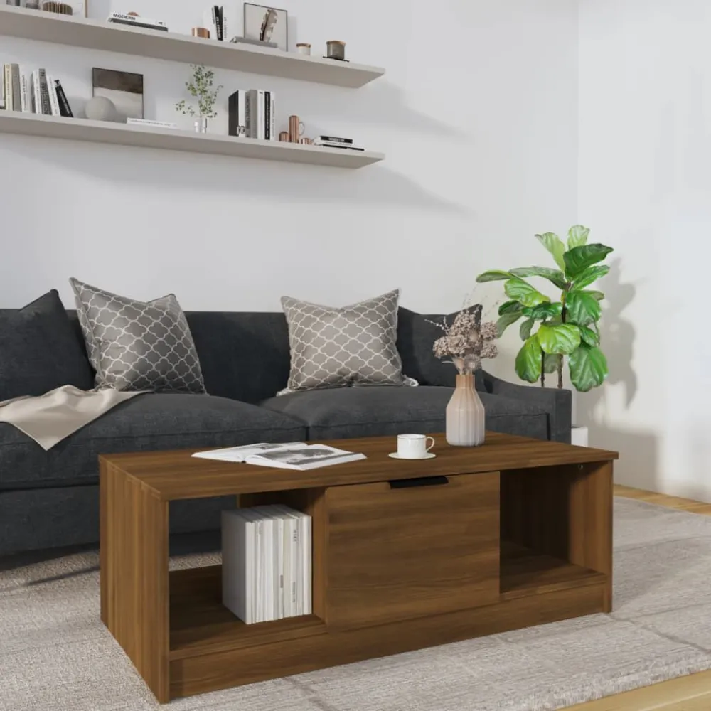 Mesa de Ferro Fundido Mesa centro 102x50x36 cm derivados de madeira carvalho castanho