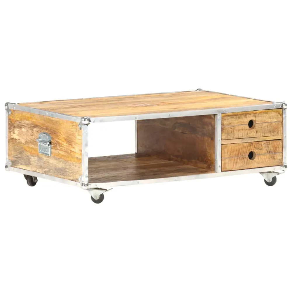 Mesa de Ferro Fundido Mesa de centro 89x59x33 cm madeira de mangueira áspera maciç