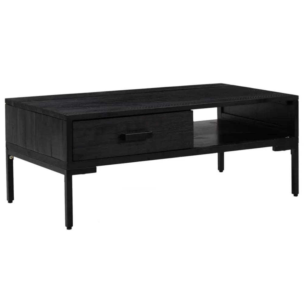Mesa de Ferro Fundido Mesa de centro 90x50x35 cm pinho maciço preto