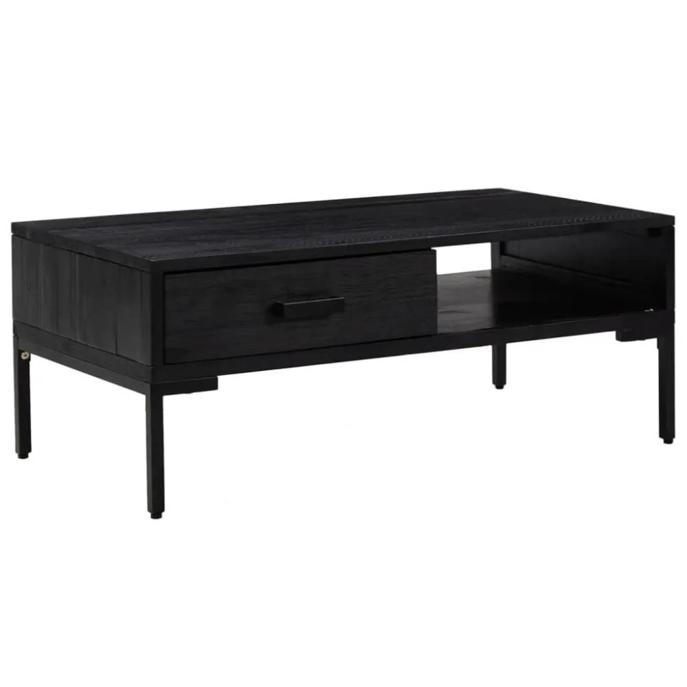 Mesa de Ferro Fundido Mesa de centro 90x50x35 cm pinho maciço preto