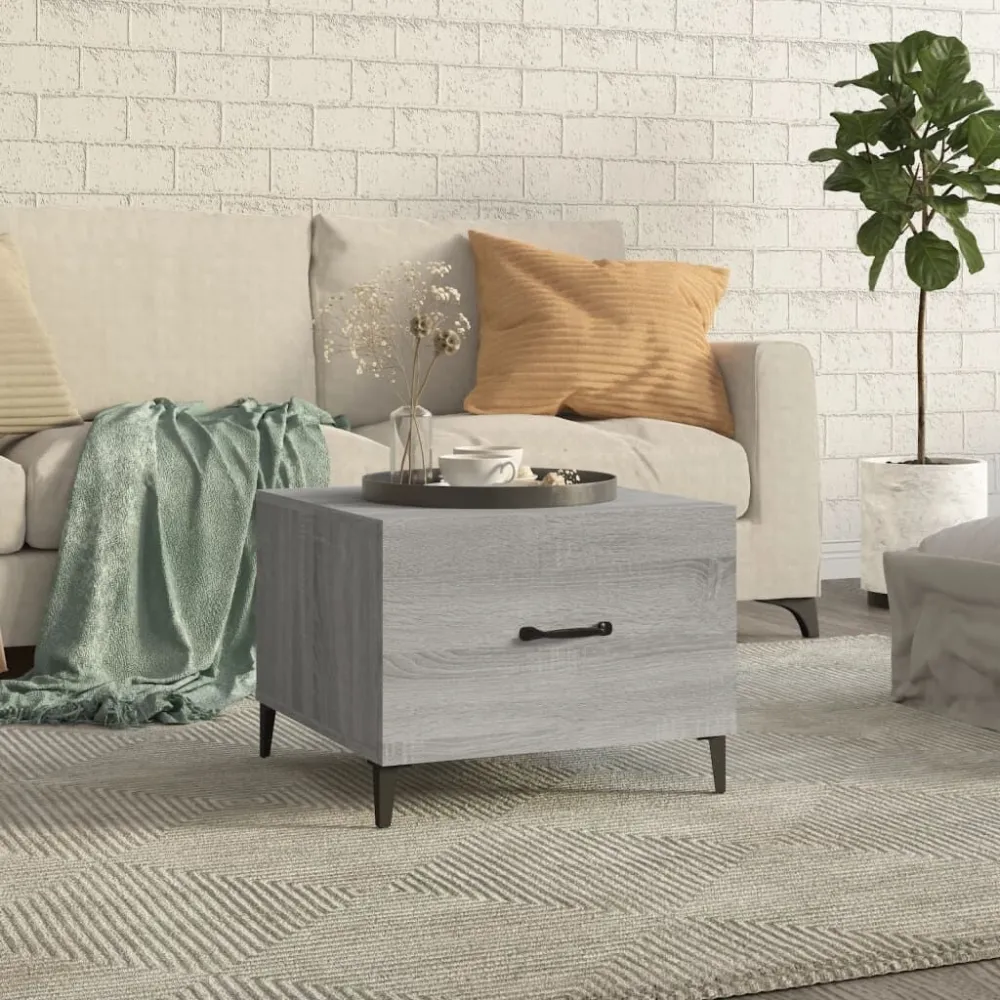 Mesa de Ferro Fundido Mesa de centro com pernas de metálico 50x50x40 cm sonoma cinzento