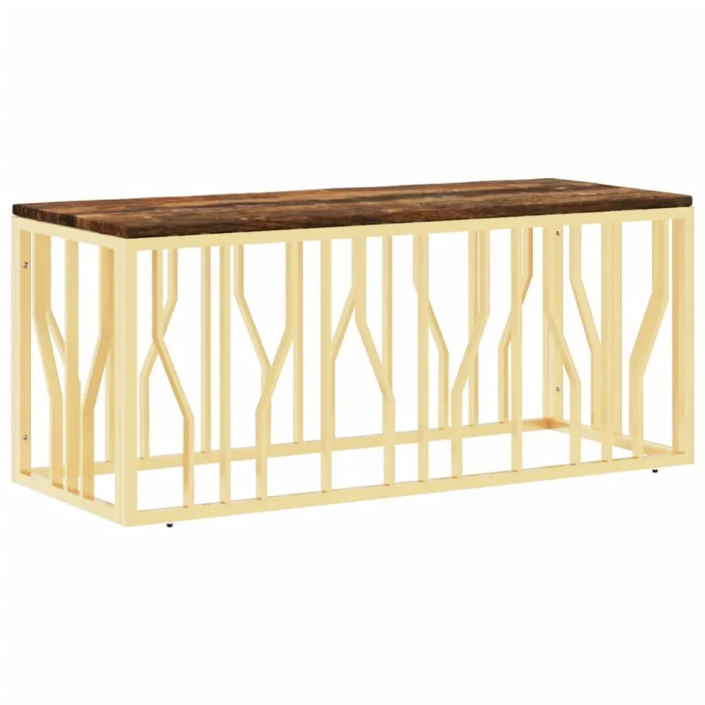 Mesa de Ferro Fundido Mesa de centro ço inoxidável/madeira recuperada maciç dourado