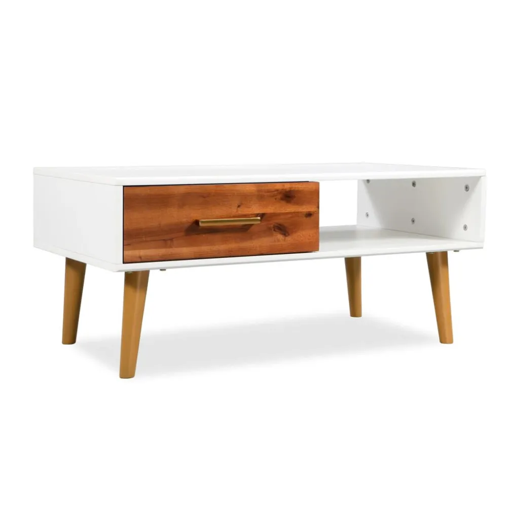 Mesa de Ferro Fundido Mesa de centro em madeira de acácia maciç 90x50x40 cm
