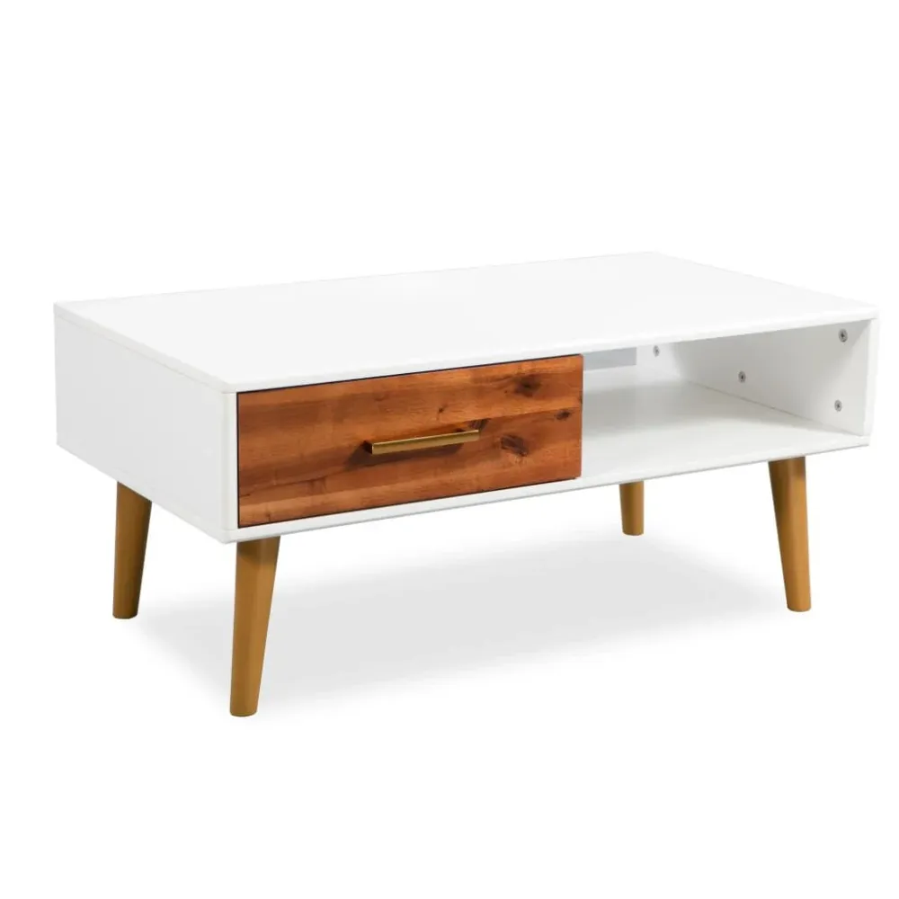 Mesa de Ferro Fundido Mesa de centro em madeira de acácia maciç 90x50x40 cm