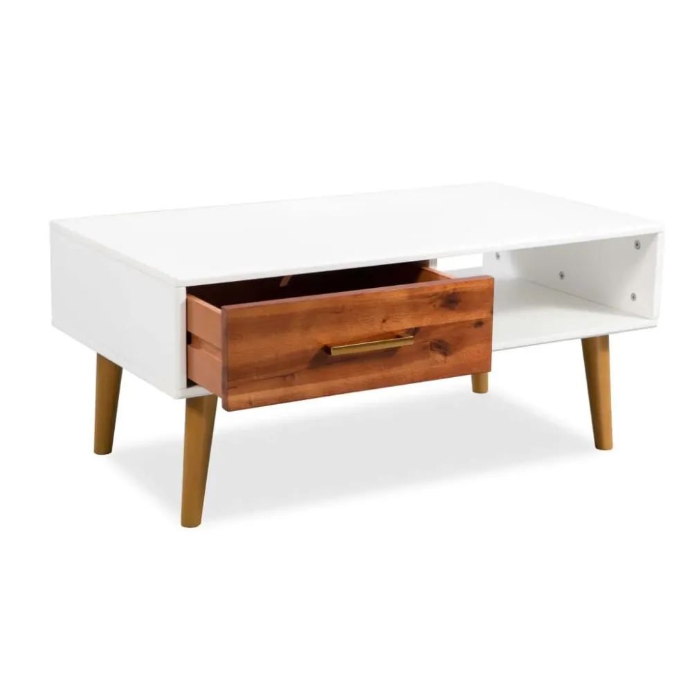 Mesa de Ferro Fundido Mesa de centro em madeira de acácia maciç 90x50x40 cm