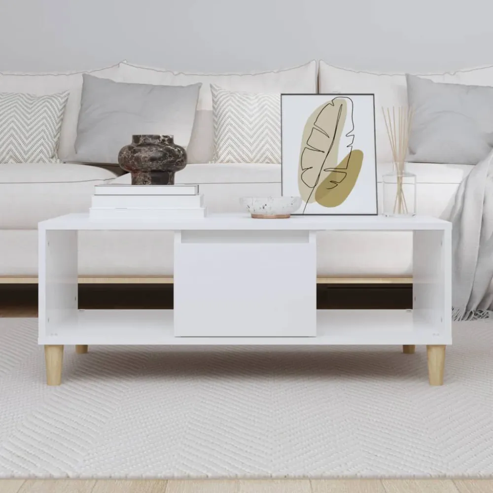Mesa de Jardim Mesa de centro 90x50x36,5 cm derivados madeira branco luminoso