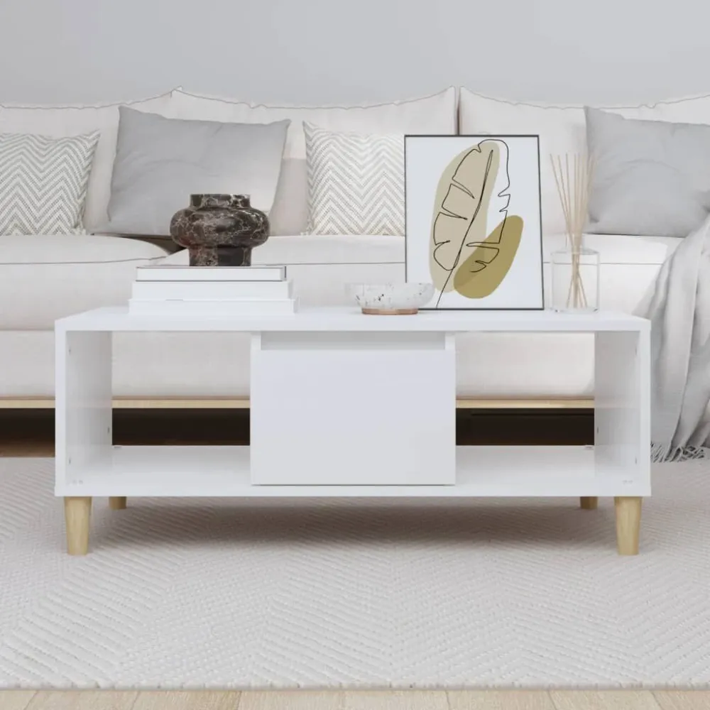 Mesa de Jardim Mesa de centro 90x50x36,5 cm derivados madeira branco luminoso