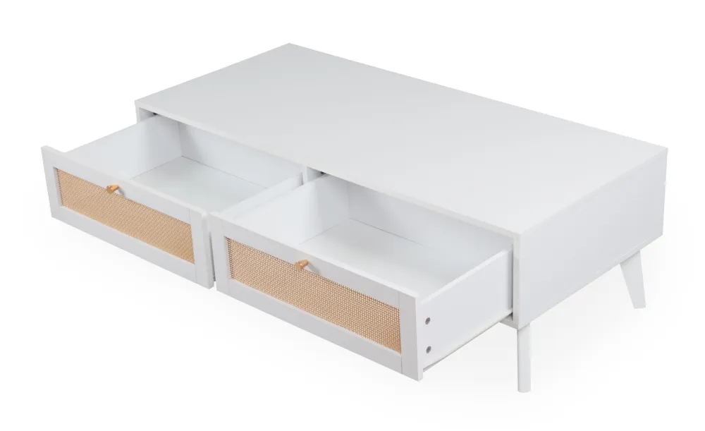 Mesa de Jardim Mesa de centro com 2 gavetas e palhinha Dalgora L120cm Branco