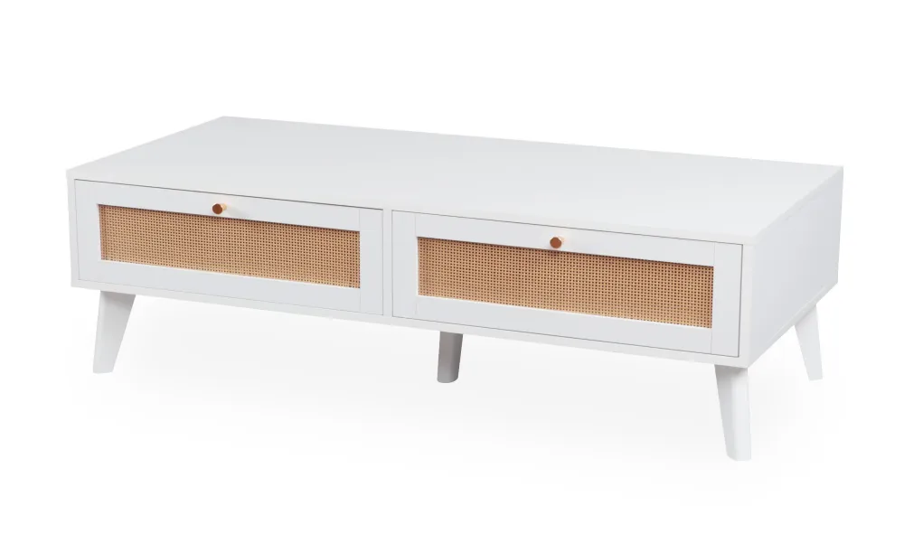 Mesa de Jardim Mesa de centro com 2 gavetas e palhinha Dalgora L120cm Branco
