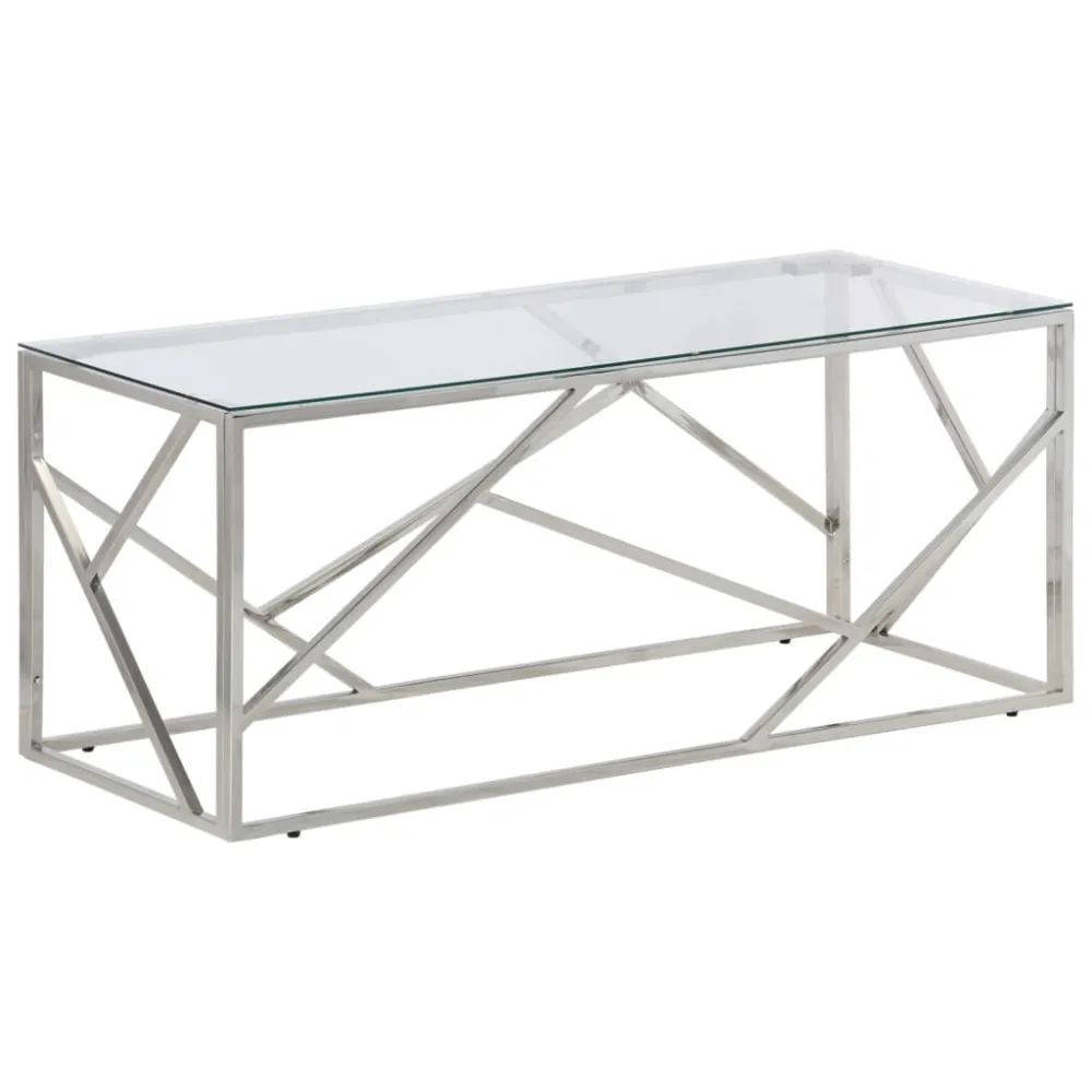 Mesa de Jardim Mesa de centro ço inoxidável e vidro temperado prateado