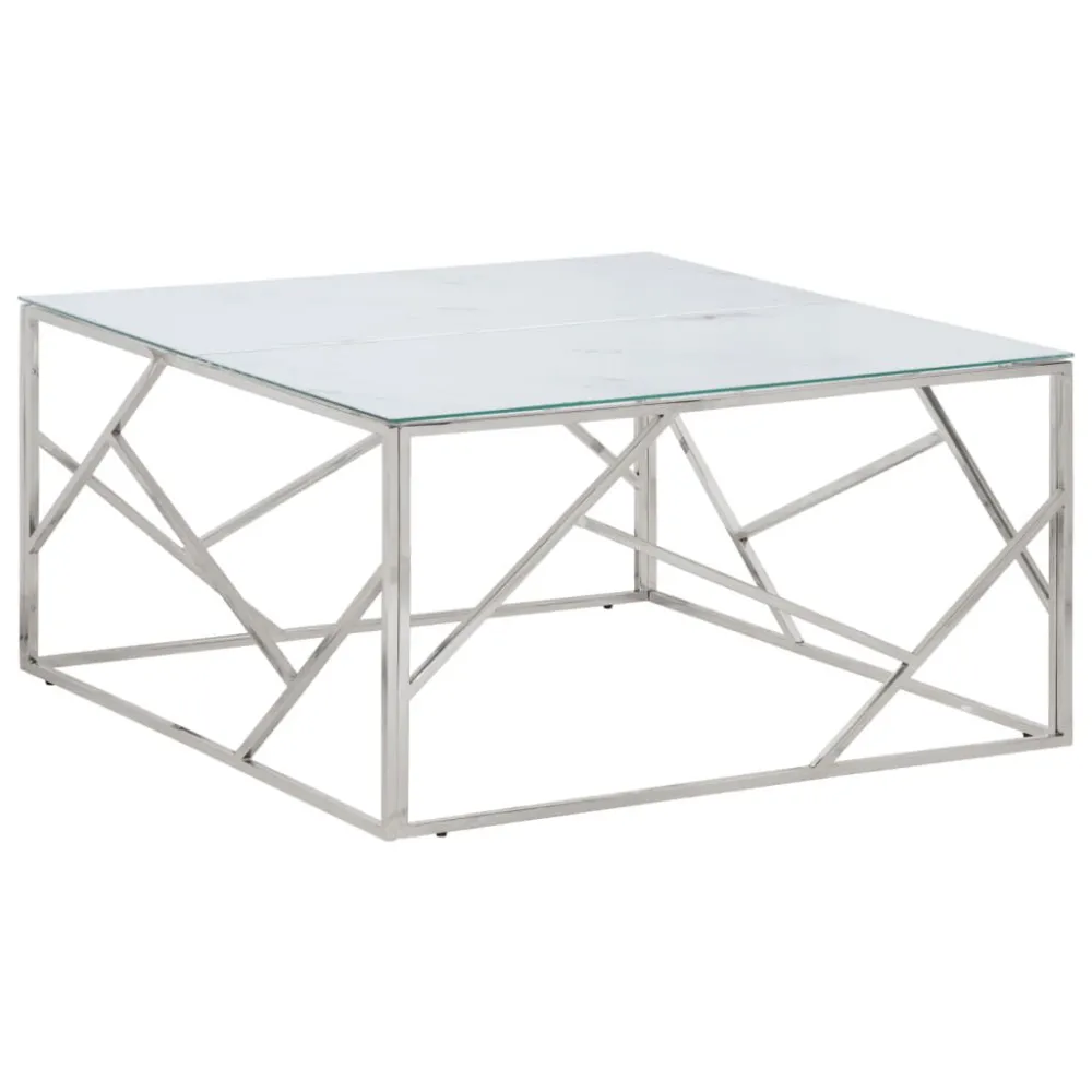 Mesa de Jardim Mesa de centro ço inoxidável e vidro temperado prateado