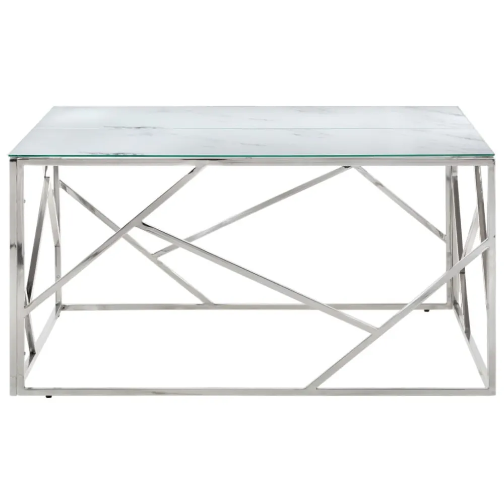 Mesa de Jardim Mesa de centro ço inoxidável e vidro temperado prateado