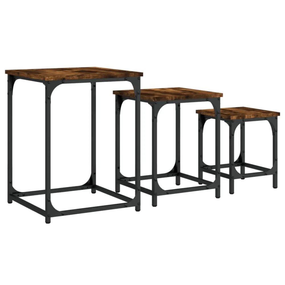 Mesa de Jardim Mesas de centro encastrar 3 pcs deriv. madeira carvalho fumado