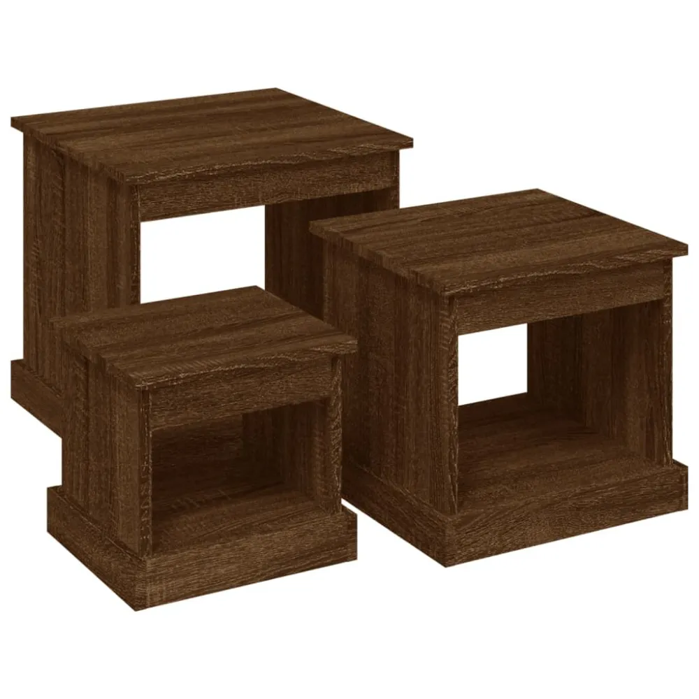 Mesa de Jardim Mesas de centro 3 pcs derivados de madeira carvalho castanho