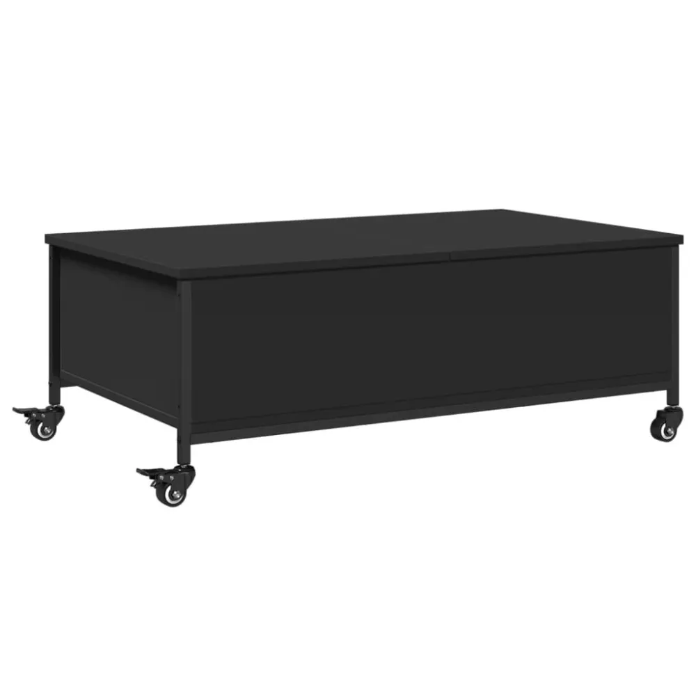 Mesa de Jardim Robusta Mesa de centro com rodas 91x55x34 cm derivados de madeira preto