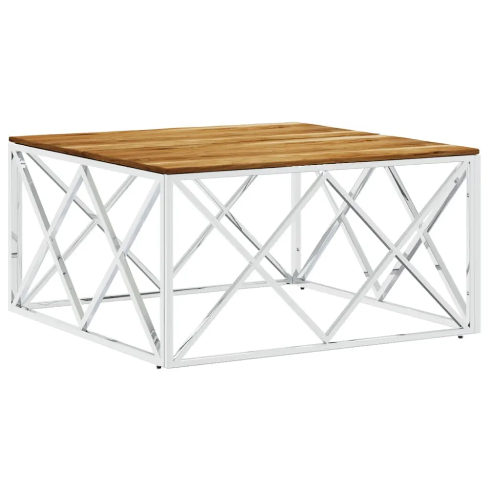 Mesa de Jardim Robusta Mesa de centro ço inoxidável/madeira de acácia maciç prateado
