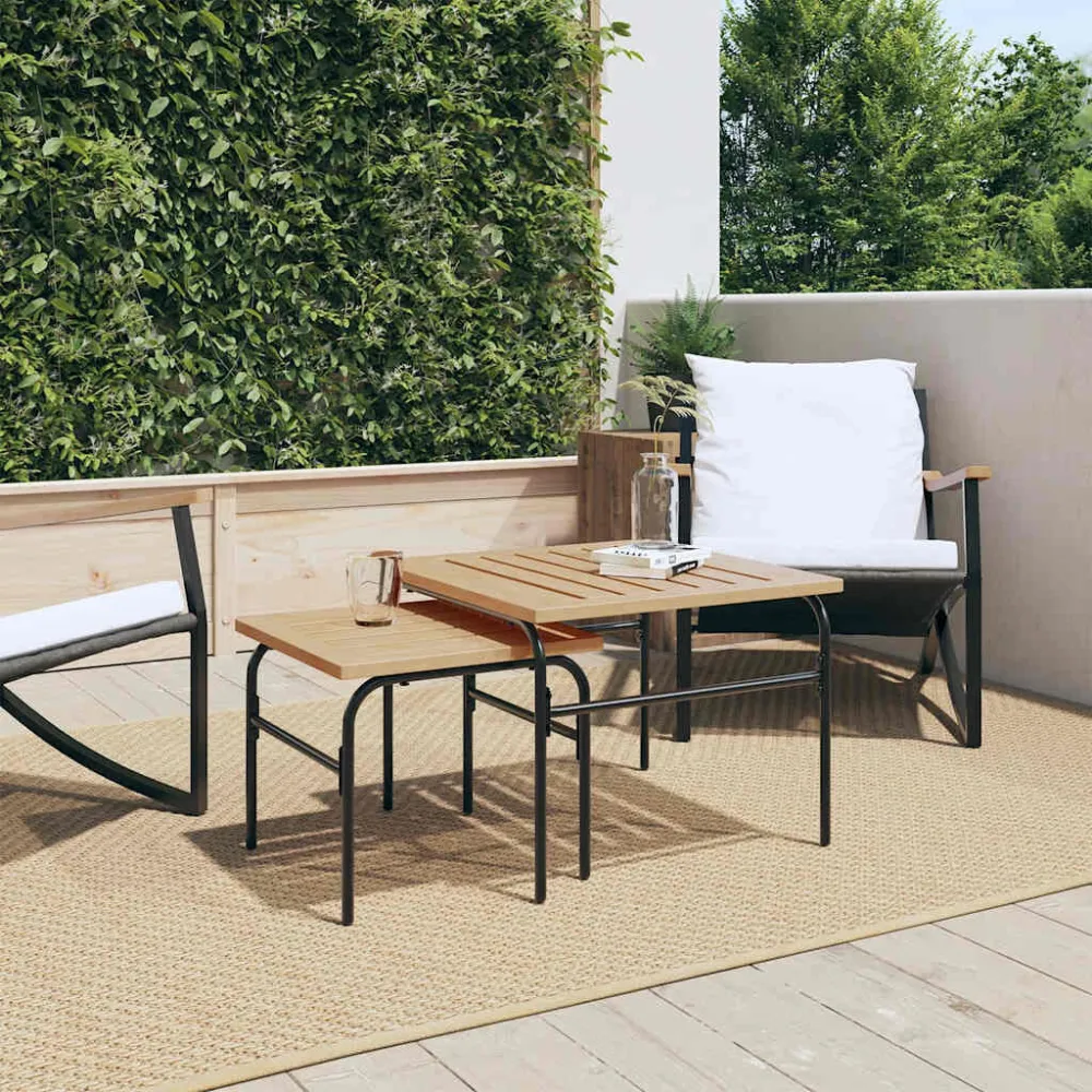 Mesa de Jardim Robusta Mesas de centro de encastrar para jardim 2 pcs ço preto/castanho