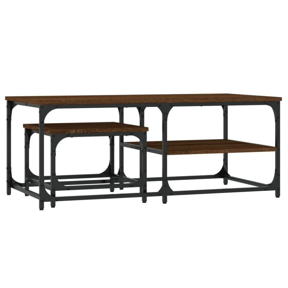 Mesa de Jardim Robusta Mesas de centro encastrar 2pcs deriv. madeira carvalho castanho