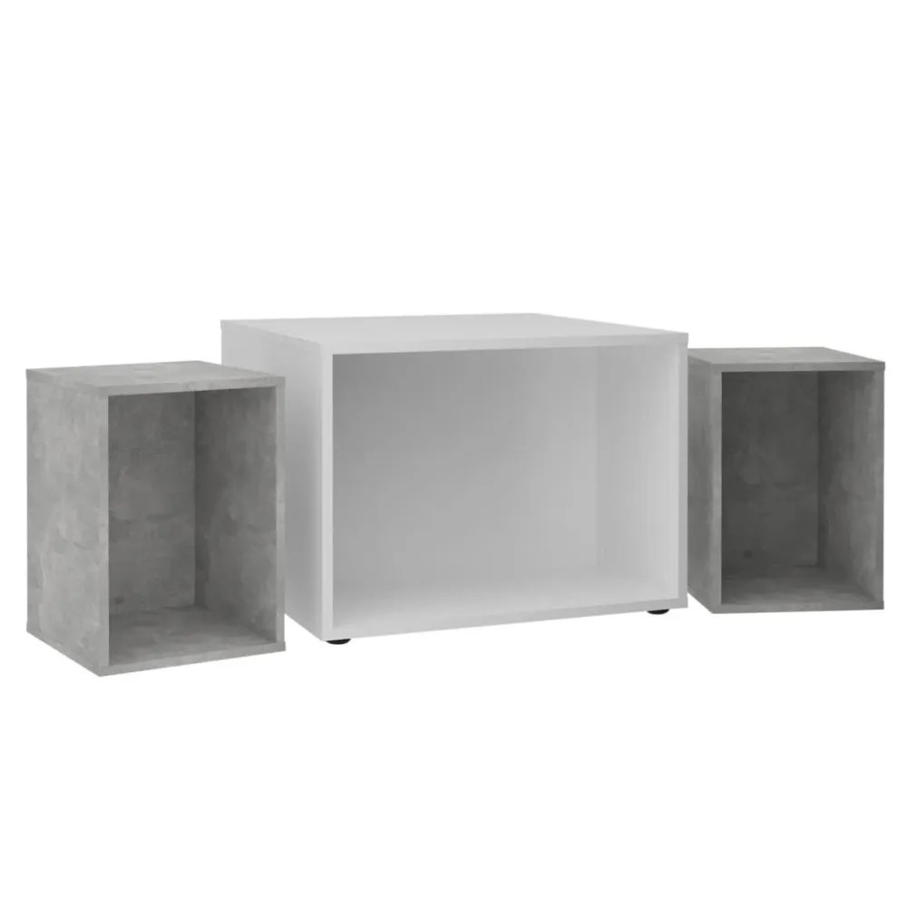 Mesa de Pátio FMD Mesa de centro com 2 mesas de apoio 67,5x67,5x50 cm branco/cimento