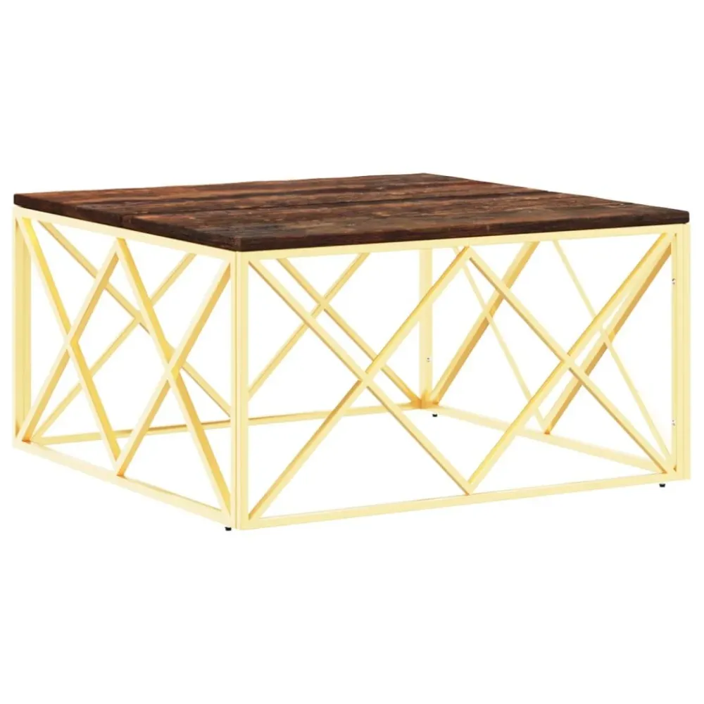 Mesa de Pátio Mesa de centro ço inoxidável/madeira recuperada maciç dourado