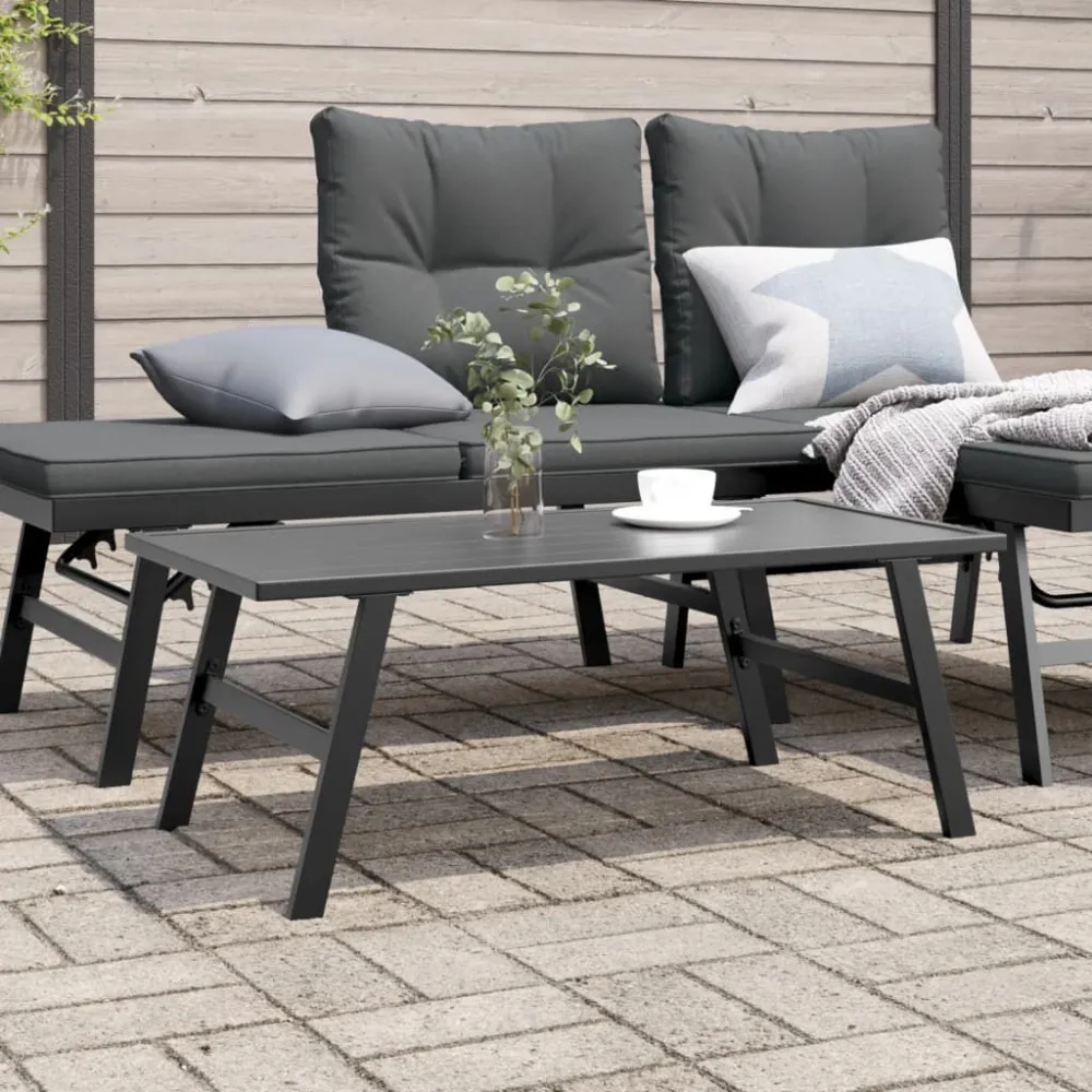 Mesa de Pátio Mesa de centro para jardim 90x45x35 cm ço revestido pó preto