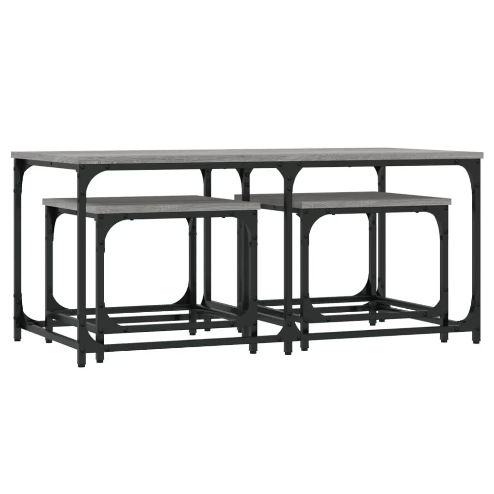 Mesas de centro de encastrar 3 pcs deriv. madeira cinza sonoma | Resistente às Intempéries