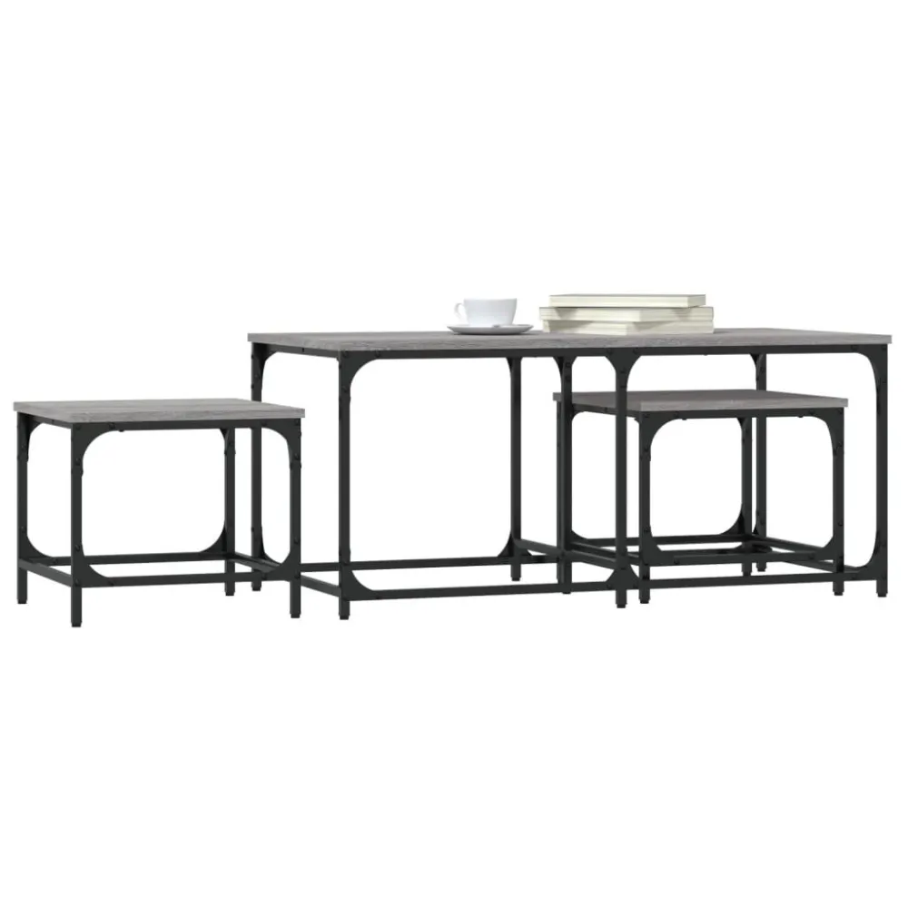 Mesas de centro de encastrar 3 pcs deriv. madeira cinza sonoma | Resistente às Intempéries