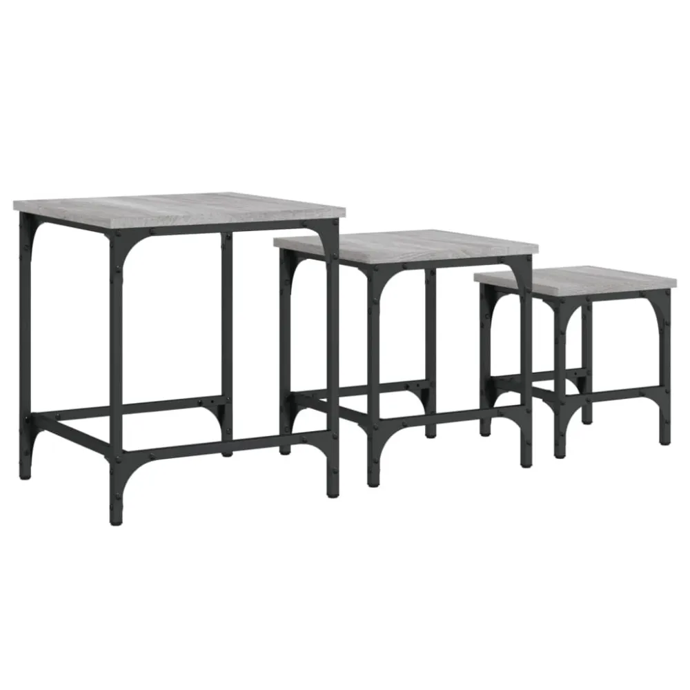 Mesas de centro de encastrar 3 pcs deriv. madeira cinza sonoma para Ambientes Externos