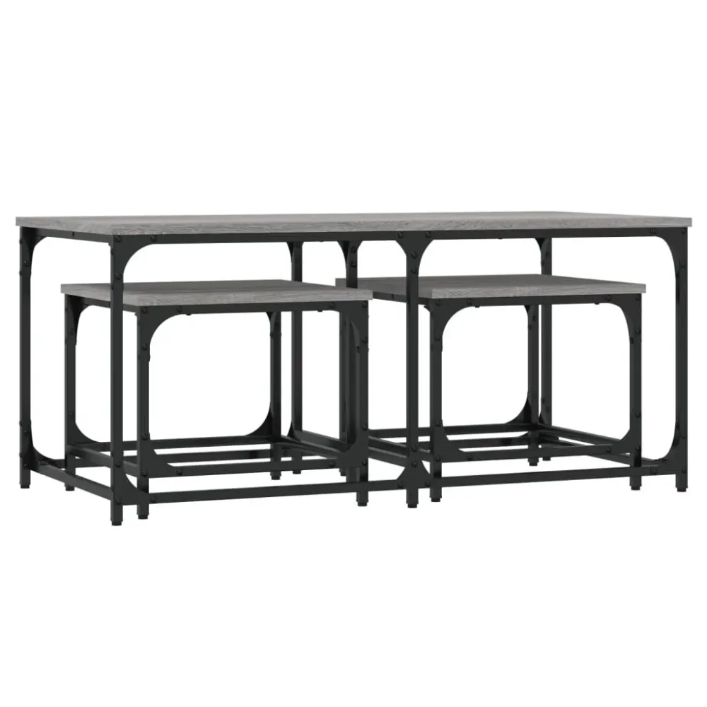 Mesas de centro de encastrar 3 pcs deriv. madeira cinza sonoma | Resistente às Intempéries