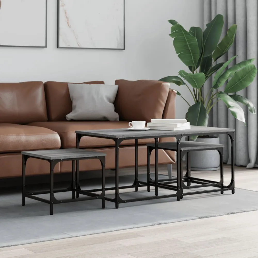 Mesas de centro de encastrar 3 pcs deriv. madeira cinza sonoma | Resistente às Intempéries