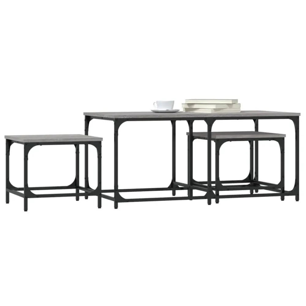 Mesas de centro de encastrar 3 pcs deriv. madeira cinza sonoma | Resistente às Intempéries