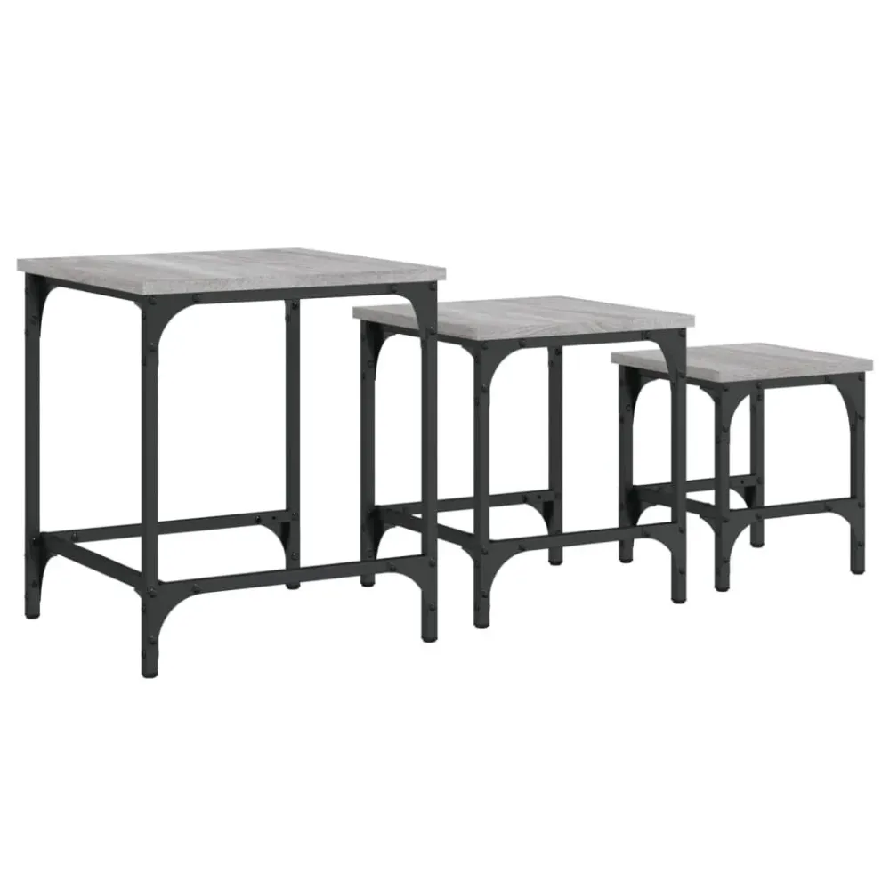 Mesas de centro de encastrar 3 pcs deriv. madeira cinza sonoma para Ambientes Externos