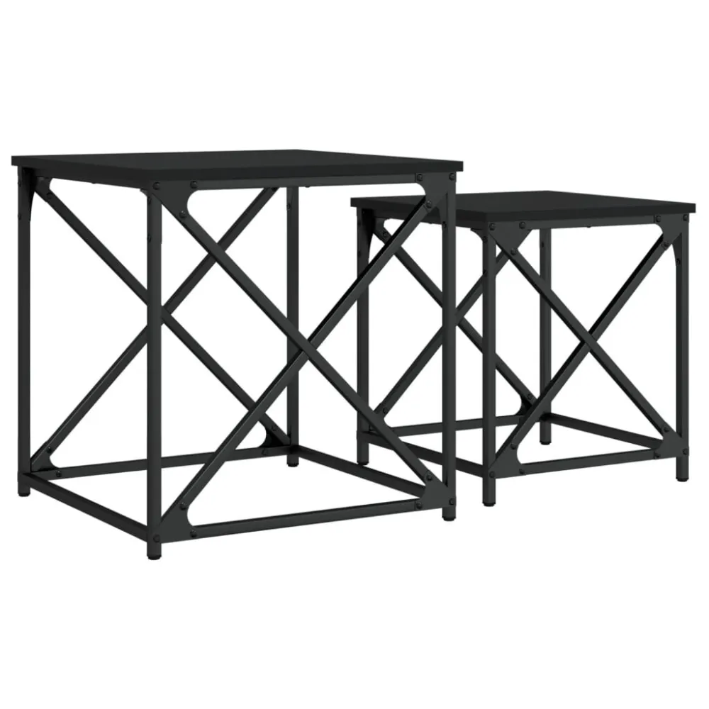 Mesas de centro de encastrar 2 pcs derivados de madeira preto com Guarda-sol Central