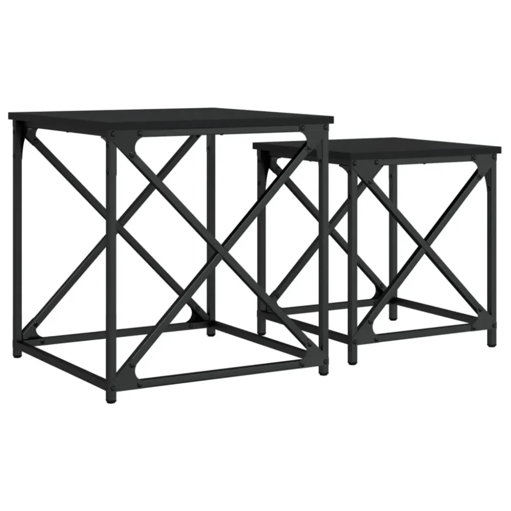 Mesas de centro de encastrar 2 pcs derivados de madeira preto com Guarda-sol Central
