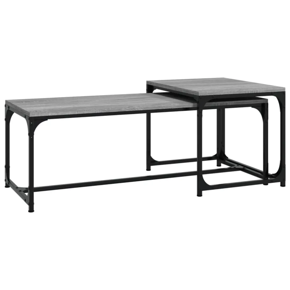 Mesas de centro 2 pcs derivados de madeira cinzento sonoma com Guarda-sol Central