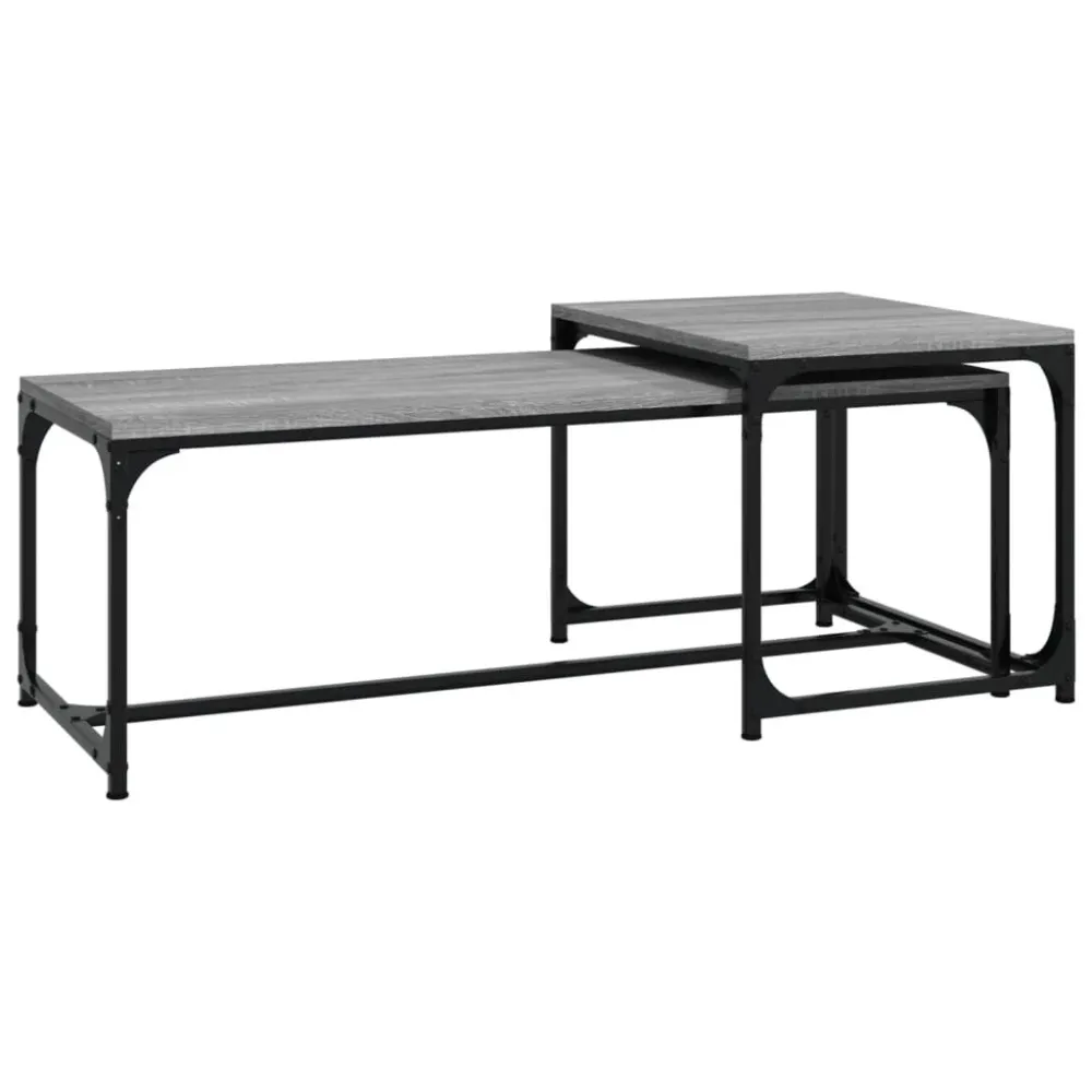 Mesas de centro 2 pcs derivados de madeira cinzento sonoma com Guarda-sol Central