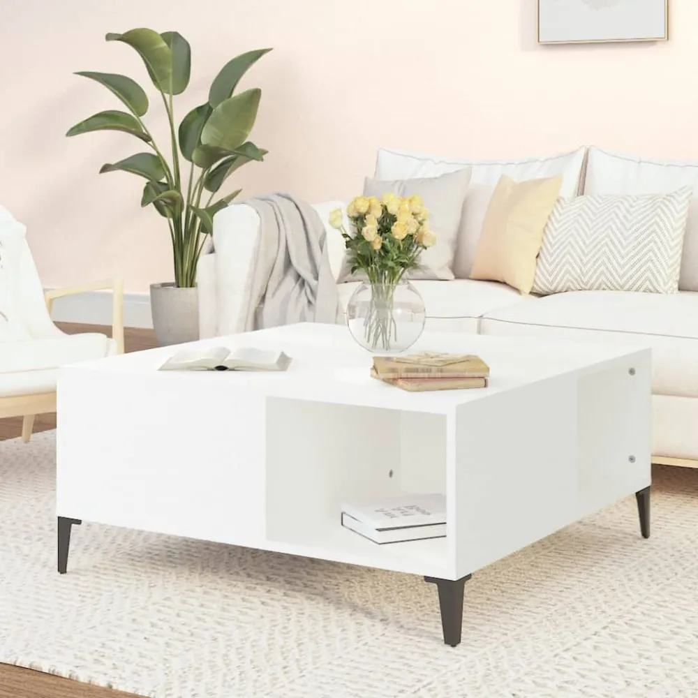 Premium para Exterior Mesa de centro 80x80x36,5 cm derivados de madeira branco