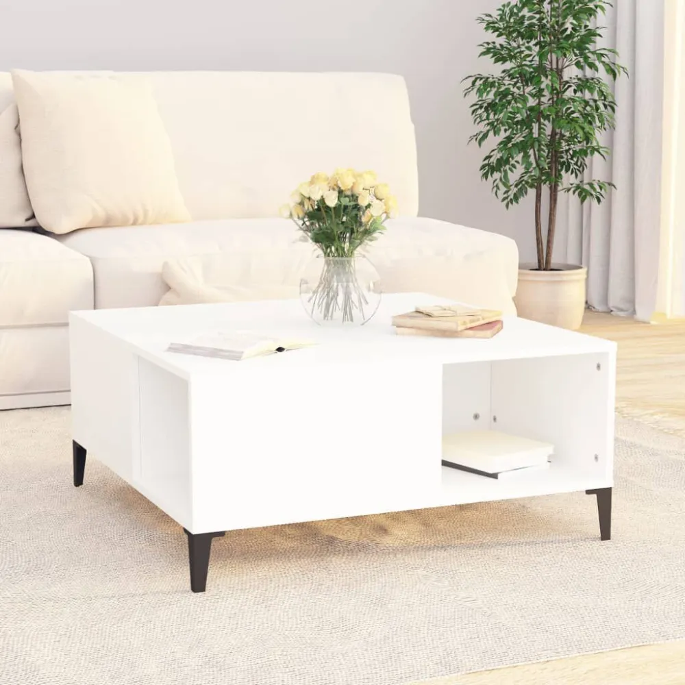 Premium para Exterior Mesa de centro 80x80x36,5 cm derivados de madeira branco