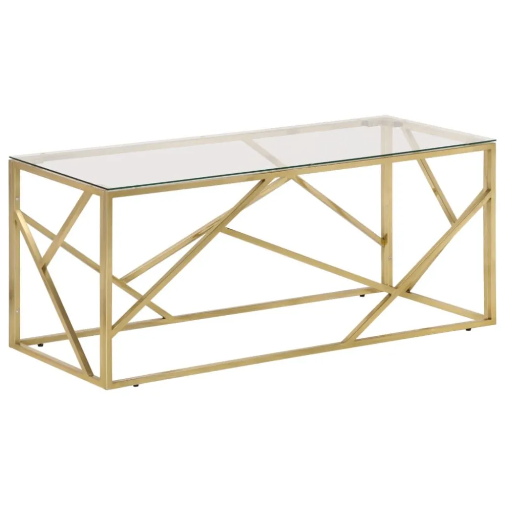 Premium para Exterior Mesa de centro ço inoxidável e vidro temperado dourado