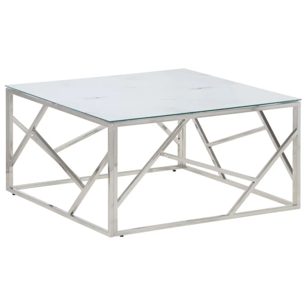 Premium para Exterior Mesa de centro ço inoxidável e vidro temperado prateado