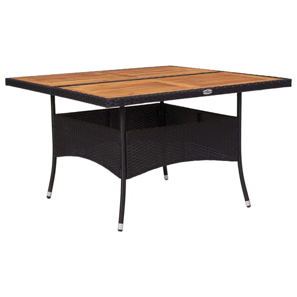 Mesa de Centro para Mesa de jantar para exterior vime PE e madeira maciç preta