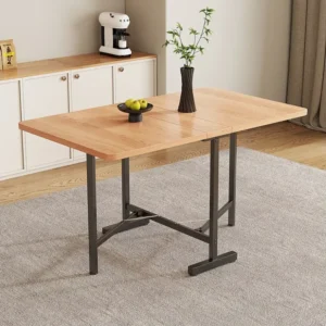 Mesa de jantar dobrável para 4 6 talheres - C 120 x L 80 x 75 cm - Madeira MDF e metálico - Natural com Guarda-sol Central
