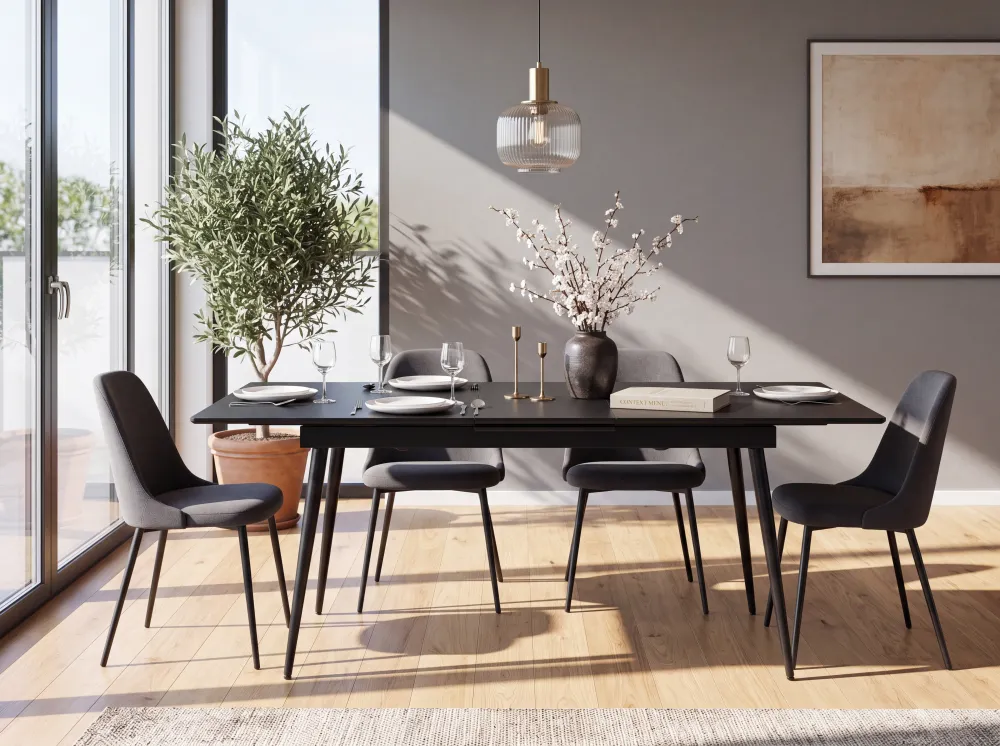 Mesa de jantar extensível preta 160/200 x 90 cm MALDON com 4 Cadeiras