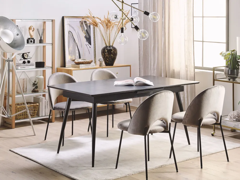 Mesa de jantar extensível preta 160/200 x 90 cm MALDON com 4 Cadeiras